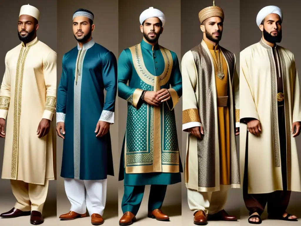 Evolución moderna de la vestimenta islámica para hombres Evolución traje masculino islámico Halal: de lo tradicional a lo moderno, capturando la esencia de la moda masculina islámica en una imagen detallada
