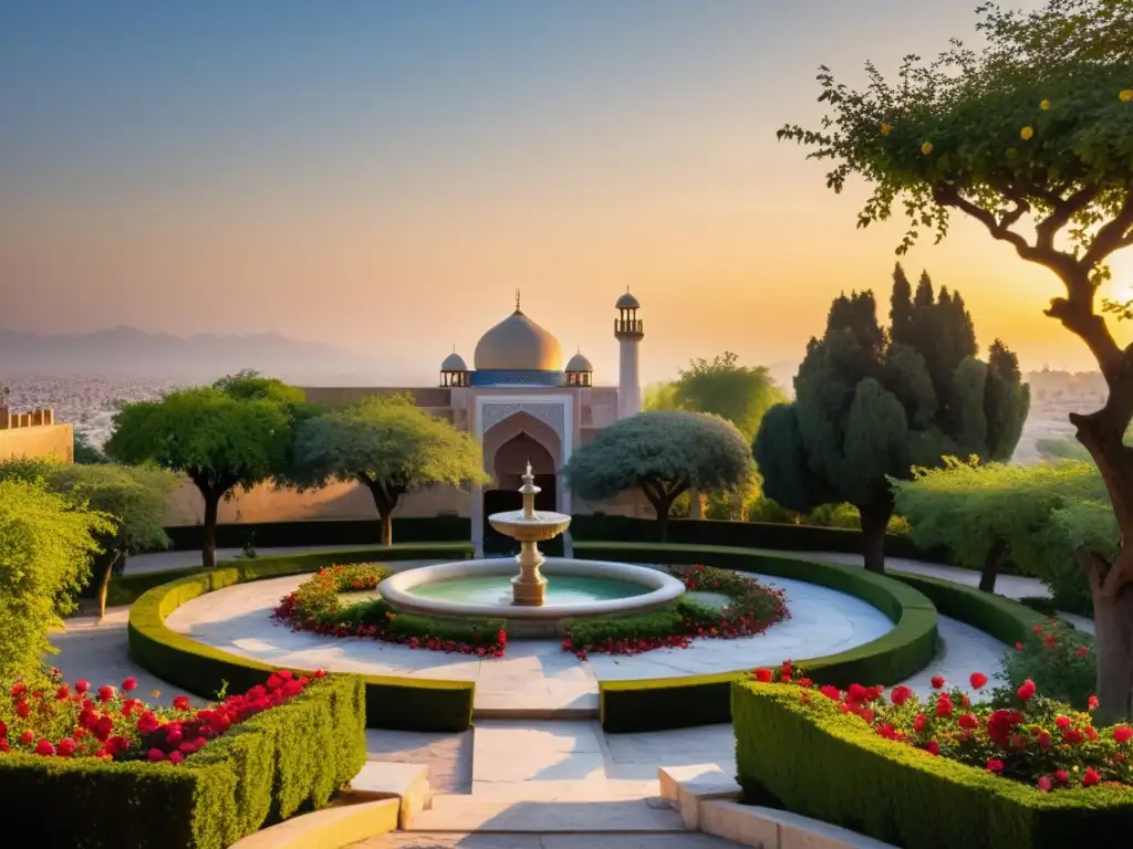 En el tranquilo jardín persa al atardecer, Omar Khayyam reflexiona bajo un granado, rodeado de poesía y ecuaciones