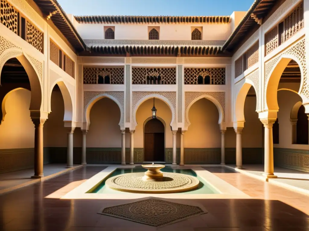 Universidad de alQarawiyyin fundada por Fatima al Fihri, con arquitectura icónica y vida vibrante en Fes, Marruecos