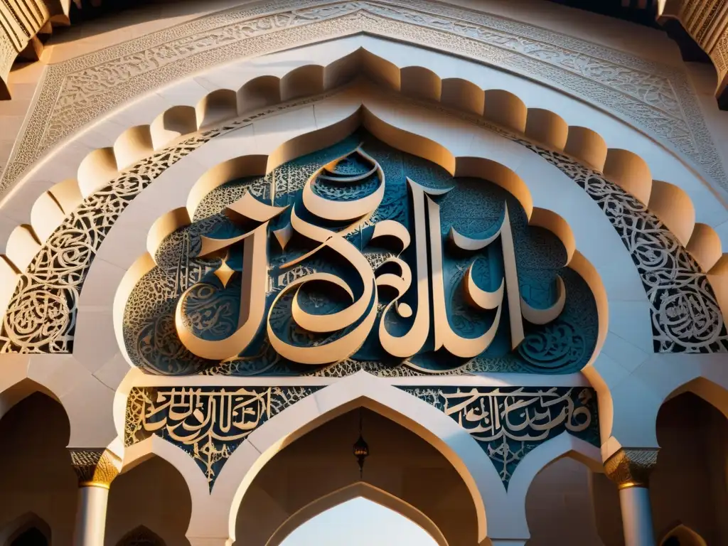 Viaje por estilos de caligrafía árabe: Intrincada caligrafía árabe tallada en arco de mezquita