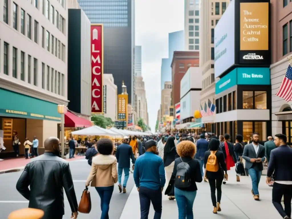 Vibrante calle de la ciudad en América, reflejando la diversidad y la fe de la diáspora islámica