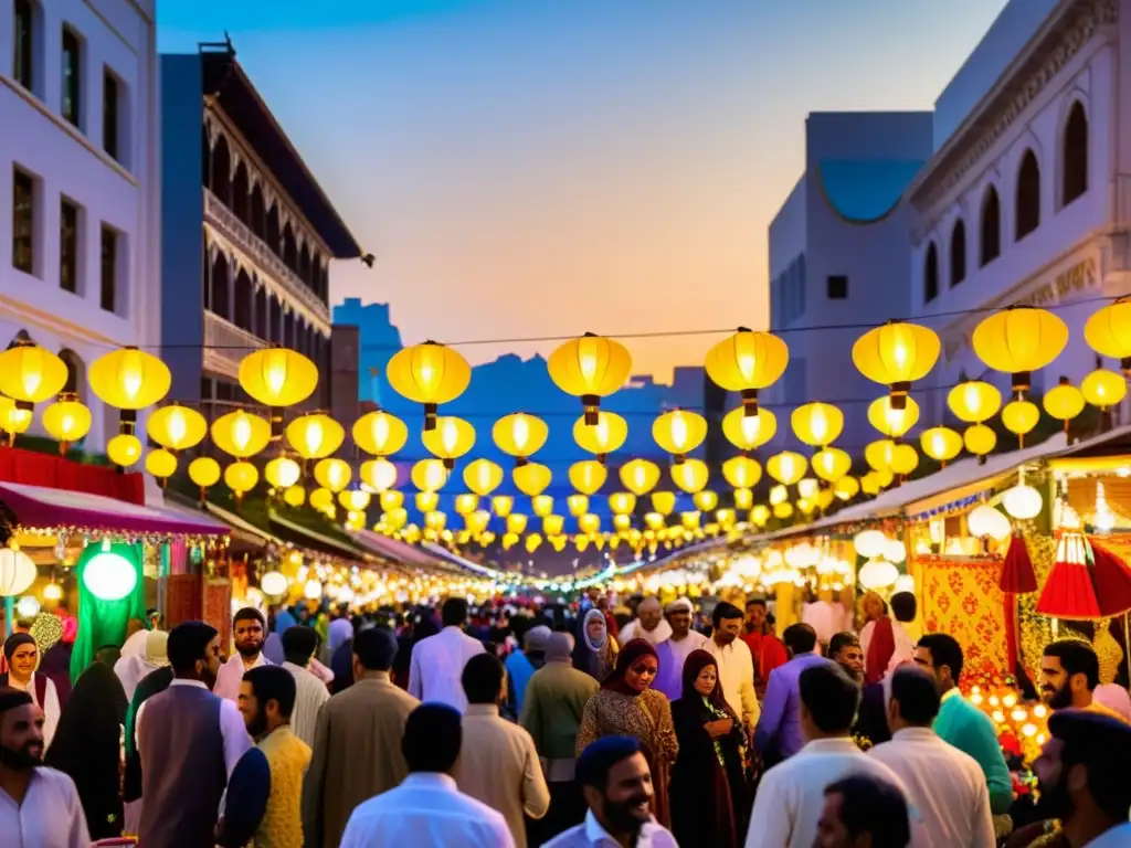 Vibrante celebración de Eid alFitr en una bulliciosa calle de la ciudad, con festividades islámicas en tierras no musulmanas