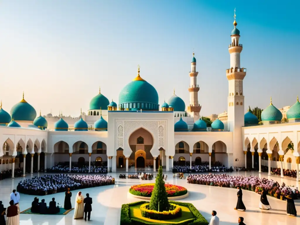 Vibrante celebración de la Conmemoración Chiíta Id alGhadeer en un patio islámico lleno de color y alegría