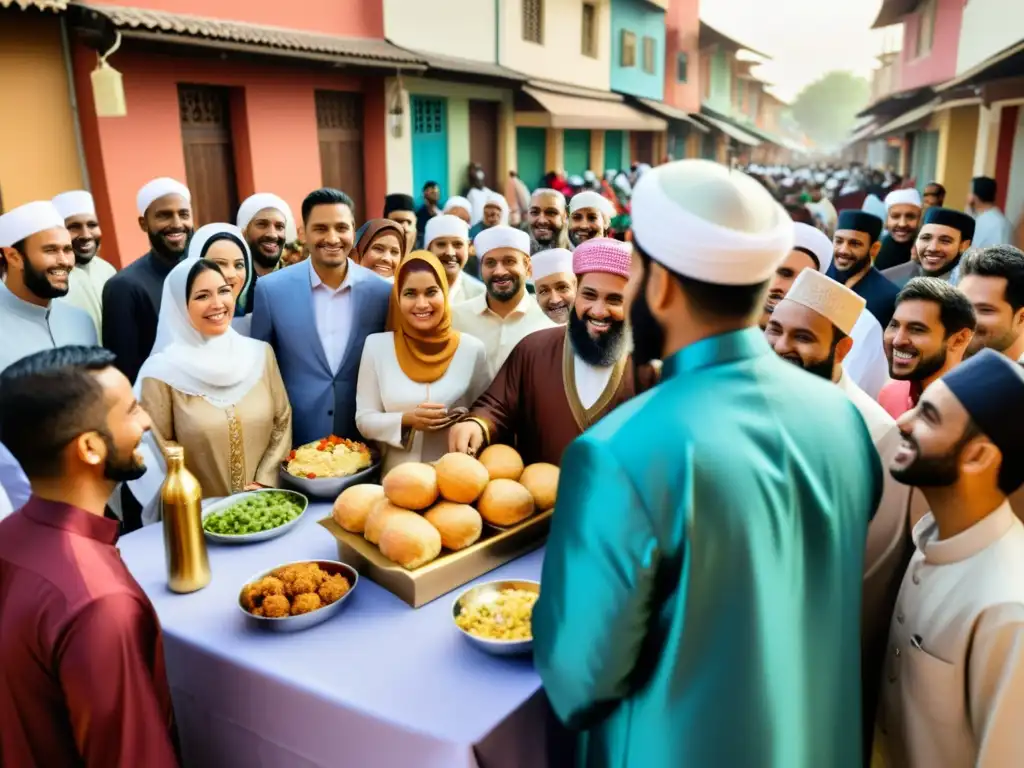 Una vibrante celebración de Eid alFitr, donde la comunidad islámica se reúne en solidaridad y alegría, compartiendo regalos, comidas y actos de caridad