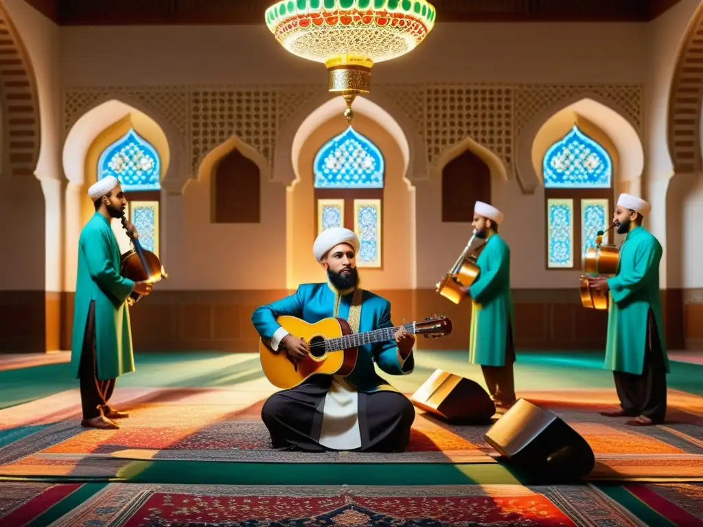 Un vibrante conjunto de música islámica ortodoxa en una hermosa mezquita adornada