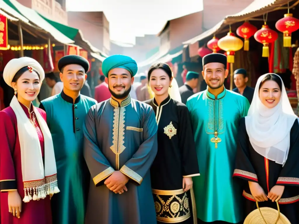 Una vibrante escena en un mercado de Xinjiang, China, muestra la preservación de la identidad islámica Uigures entre desafíos