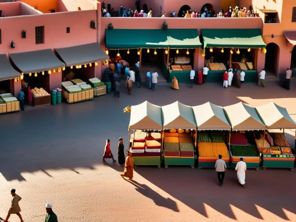 Vibrante escena en la plaza Jemaa el-Fnaa en Marrakech, Marruecos