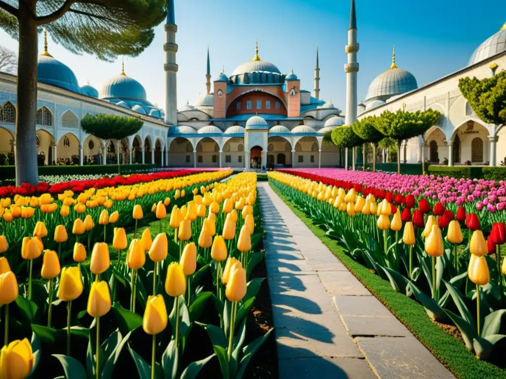 Vibrante imagen de los jardines del Palacio Topkapi en Estambul