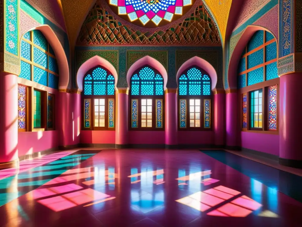 Vibrante interior de la Mezquita Nasir alMulk con influencia persa en arquitectura islámica