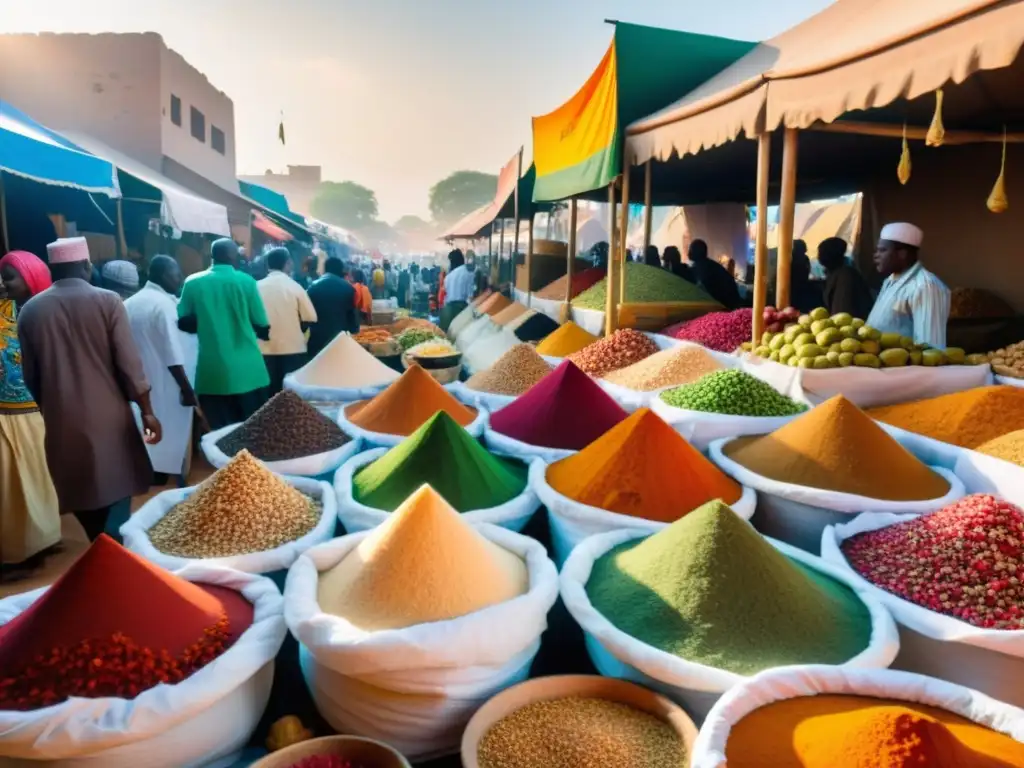 Vibrante mercado africano ofrece ingredientes para cocina halal africana tradicional