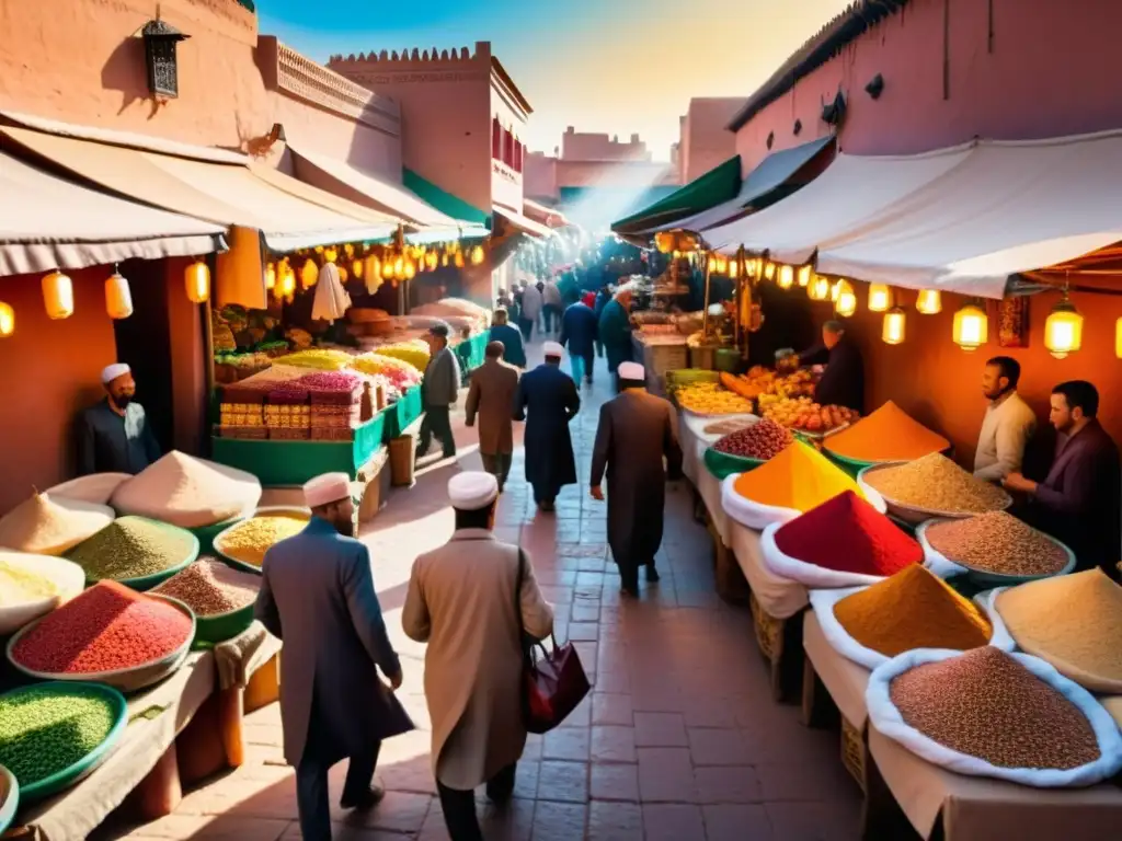 Vibrante mercado al aire libre en Marrakech, Marruecos