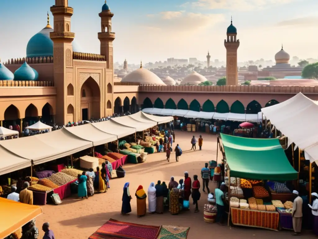 Mercado africano vibrante: diversidad, cultura y cine Vibrante mercado al aire libre en una ciudad africana, con representación del Islam en el cine africano y diversidad cultural