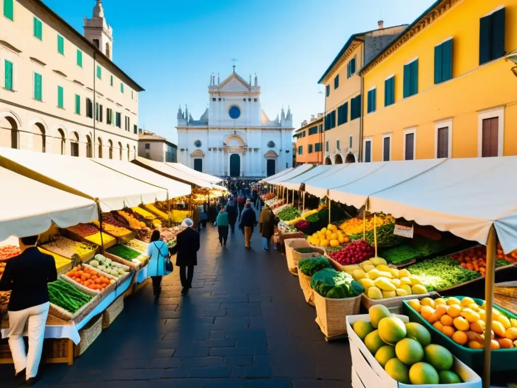 Mercado multicultural en Italia: colores, culturas y tradición Vibrante mercado al aire libre en Italia, con frutas, verduras y especias