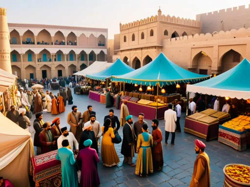 Vibrante mercado en AlAndalus con Ziryab ícono moda música AlAndalus, música, moda y cultura se entrelazan en este escenario histórico