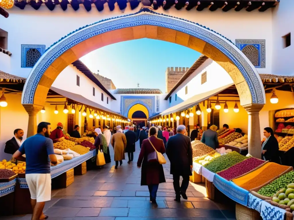 Vibrante mercado en el Califato de Córdoba, con exóticas especias y frutas