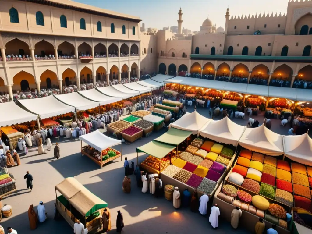 Vibrante mercado en ciudad del Medio Oriente durante Eid alAdha, con vendedores, colores y tradiciones culturales