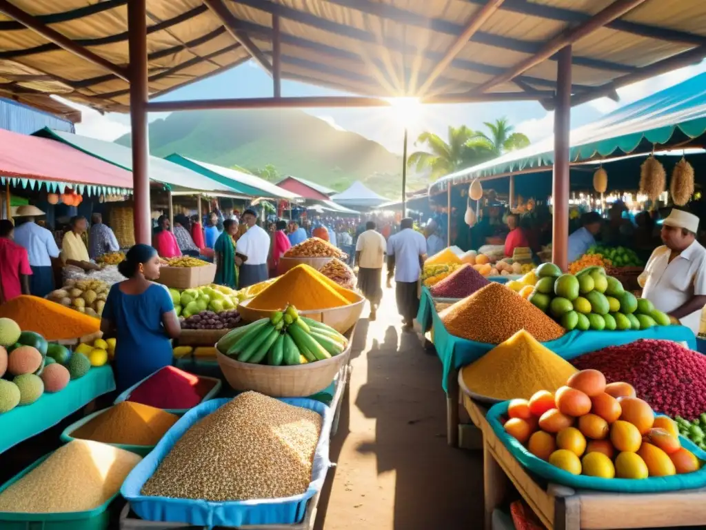 Un vibrante mercado en Fiji muestra la diversidad islámica, con intercambio cultural, colores vivos y energía única