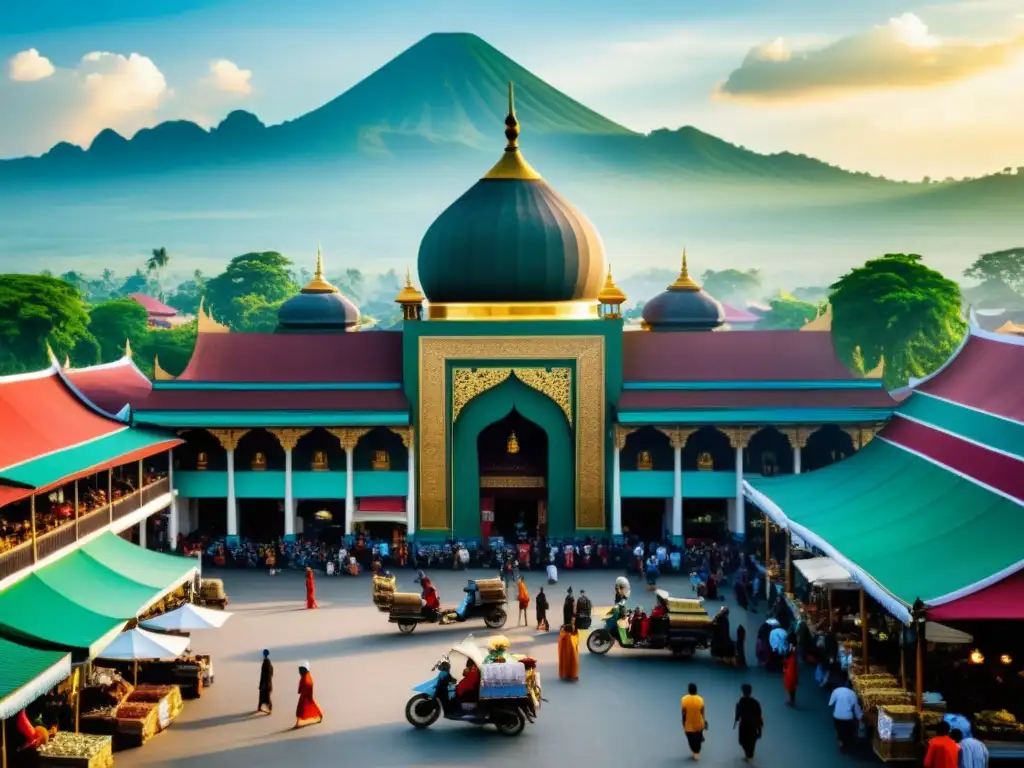 Vibrante mercado indonesio con sincretismo religioso en el Islam del sudeste asiático