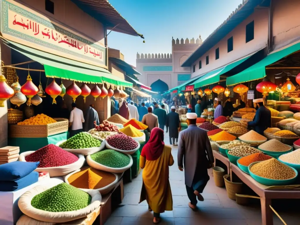 Vibrante mercado del mundo islámico con colores y detalles