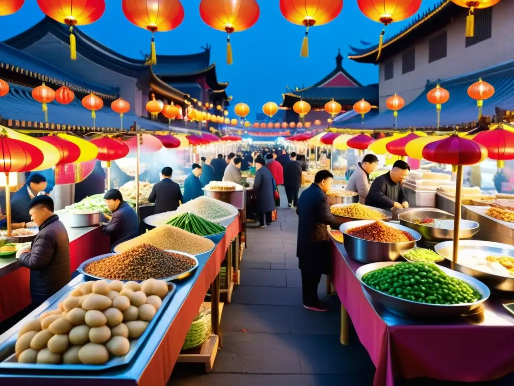 Vibrante mercado nocturno en Xi'an, China, con gastronomía islámica en Asia oriental y coloridas vistas de comida