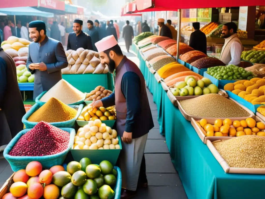 Vibrante mercado online de alimentos Halal, con una variedad de frutas, especias y carnes frescas