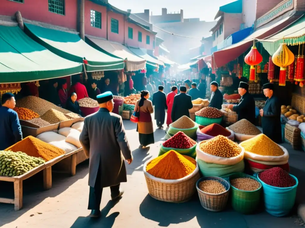 Un vibrante mercado Uigur en Xinjiang, China, preservando identidad islámica Uigures