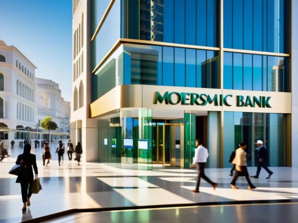 Banca Islámica: Diversidad y Profesionalismo en la Ciudad Vibrante sucursal de banca islámica en mundo no musulmán, refleja diversidad y profesionalismo en arquitectura e interacciones financieras