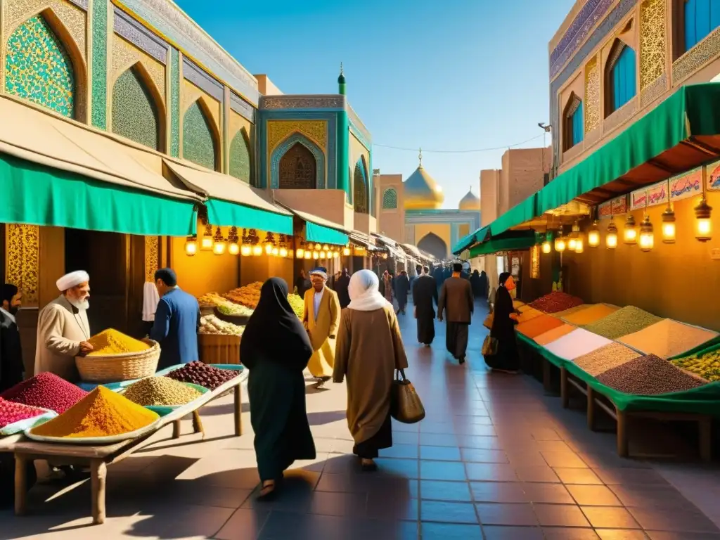 Explorando la vibrante vida en las calles de Qom, Chiismo Irán, con mercados bulliciosos y colores vibrantes