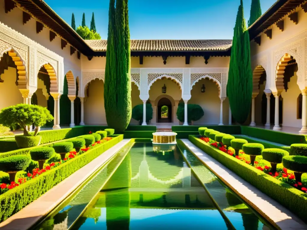 Vibrantes jardines islámicos de Generalife en Alhambra, Granada