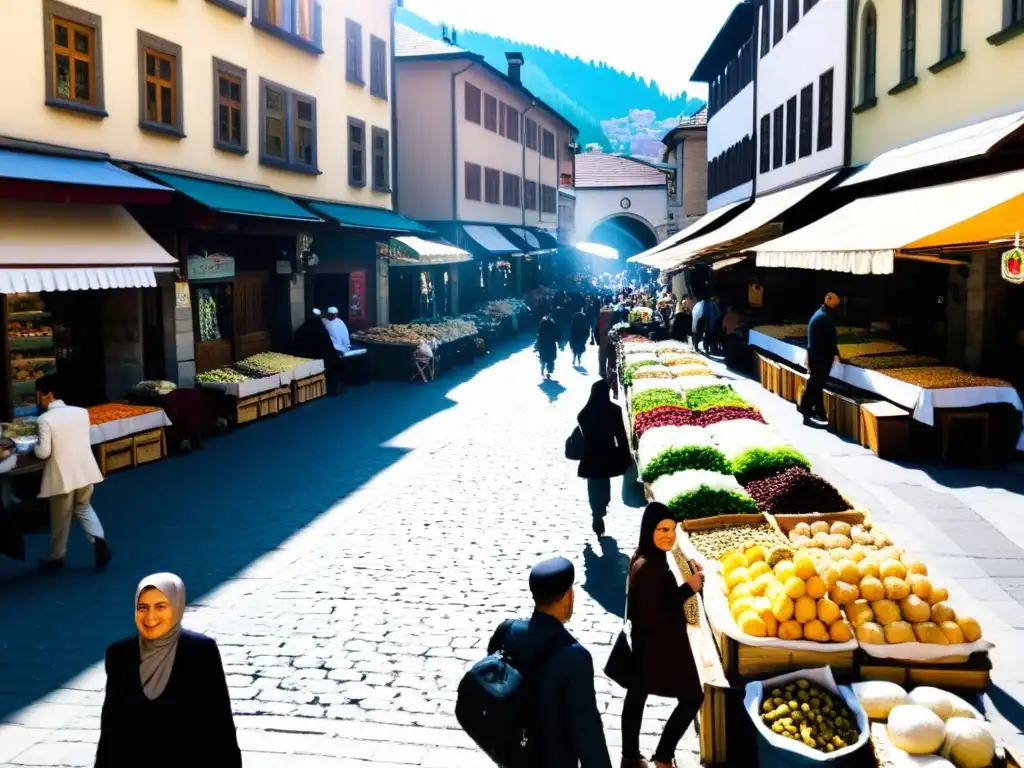 Vida cotidiana en la bulliciosa calle de Sarajevo, Bosnia y Herzegovina