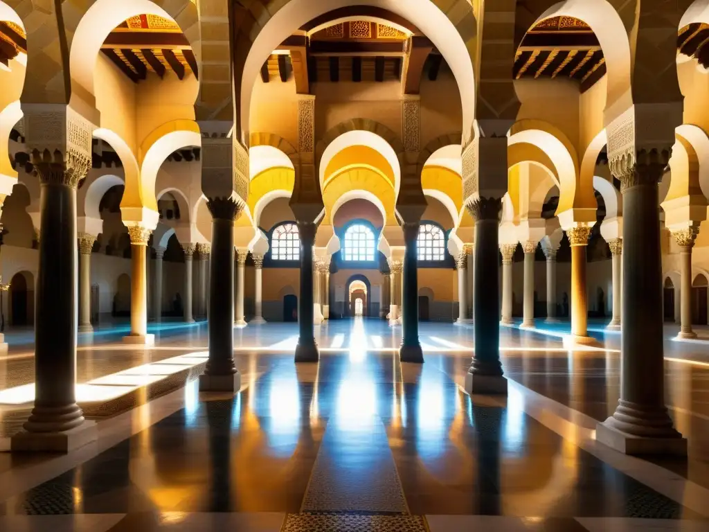 Visitantes admirando los detalles arquitectónicos de la Mezquita de Córdoba, reflejando la influencia de los Califas influyentes en historia islámica