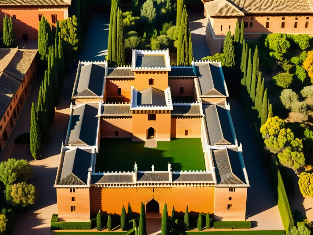 Vista aérea de la Alhambra, destacando la arquitectura Masmudíes en la península ibérica