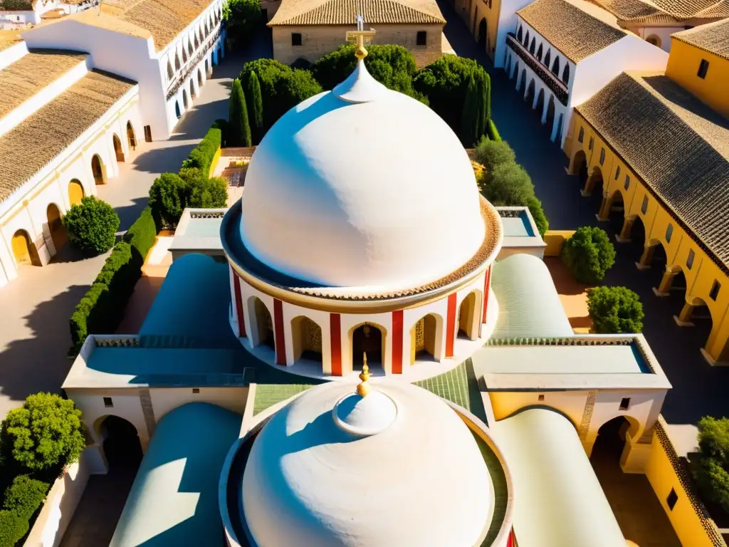 Vista aérea impresionante de la MezquitaCatedral en Córdoba, España, mostrando la fusión de estilos de mezquitas alrededor