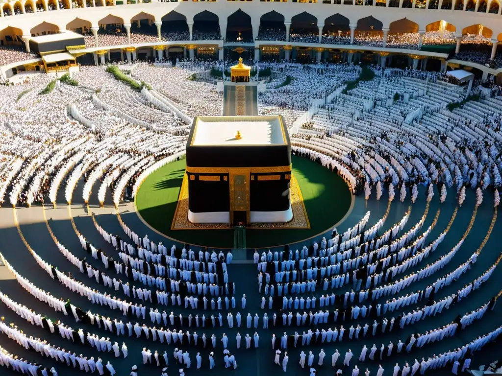 Vista aérea impresionante de la peregrinación Hajj en Meca, una experiencia transformadora llena de reverencia espiritual y unidad