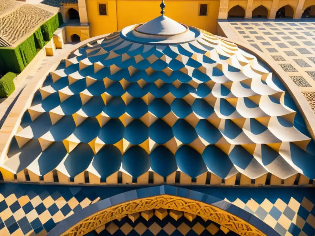 Vista aérea de la majestuosa Mezquita de Córdoba con patrones de Geometría islámica en arquitectura mundial