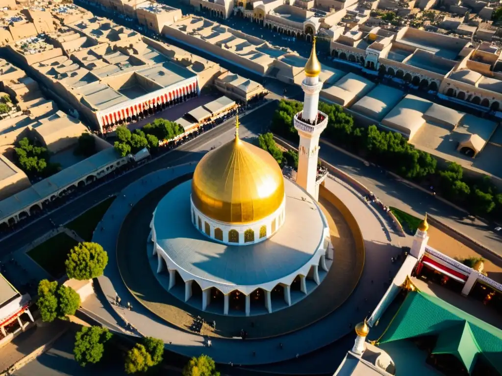 Vista aérea de Karbala con el resplandor dorado de la mezquita del Imam Hussein