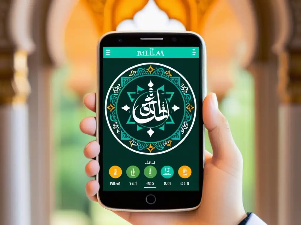Vista detallada de app de oración musulmana con diseño elegante y llamativo