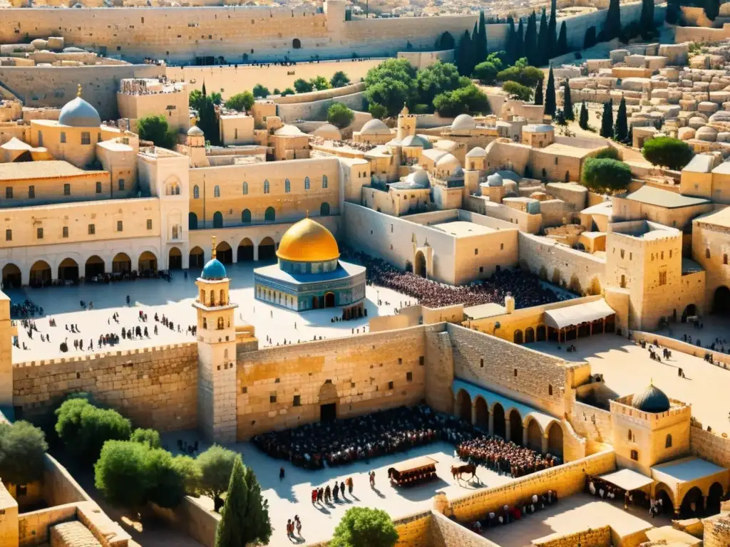 Vista detallada de la ciudad medieval de Jerusalén, con raíces históricas del conflicto árabeisraelí e influencias islámicas, cristianas y judías