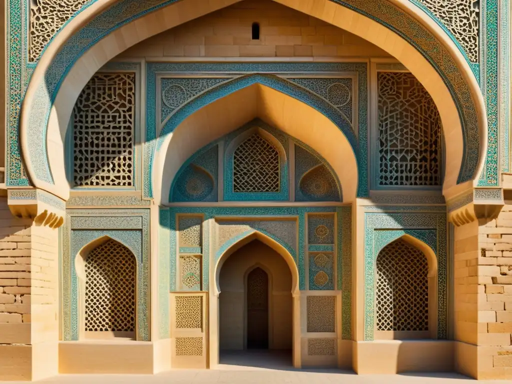 Vista detallada del mausoleo Samanid en Bukhara, Uzbekistán, mostrando influencia de la Dinastía Samánida en la arquitectura y arte