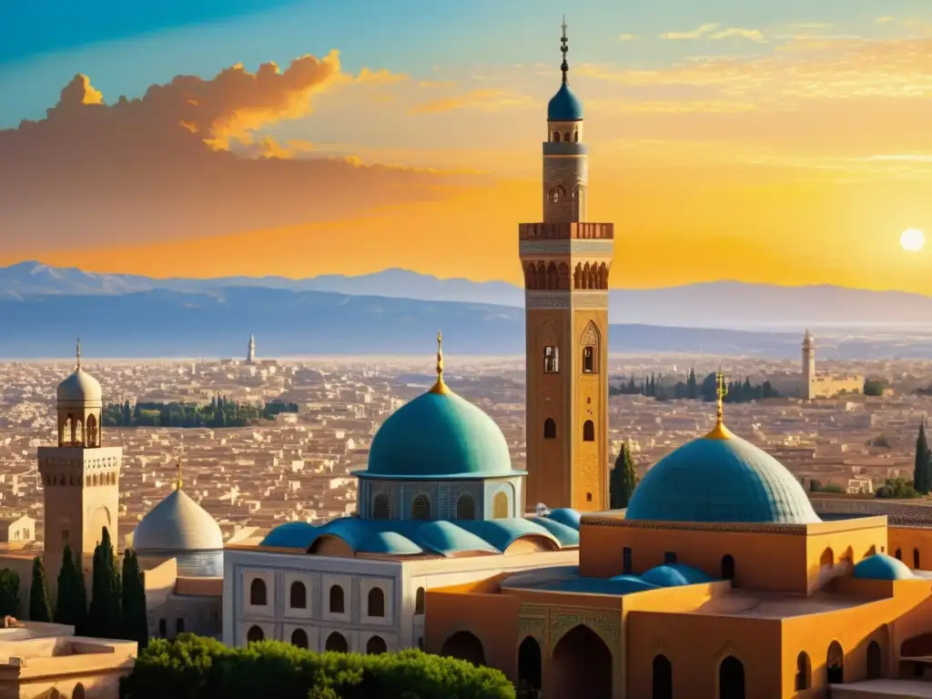 Vista detallada de minarete y campanario en vibrante ciudad