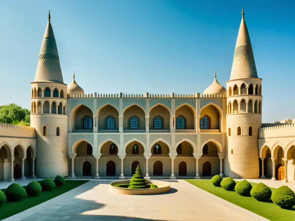 Vista detallada del Palacio de los Shirvanshah en Baku, Azerbaiyán, con influencia geopolítica de los Shirvánshah