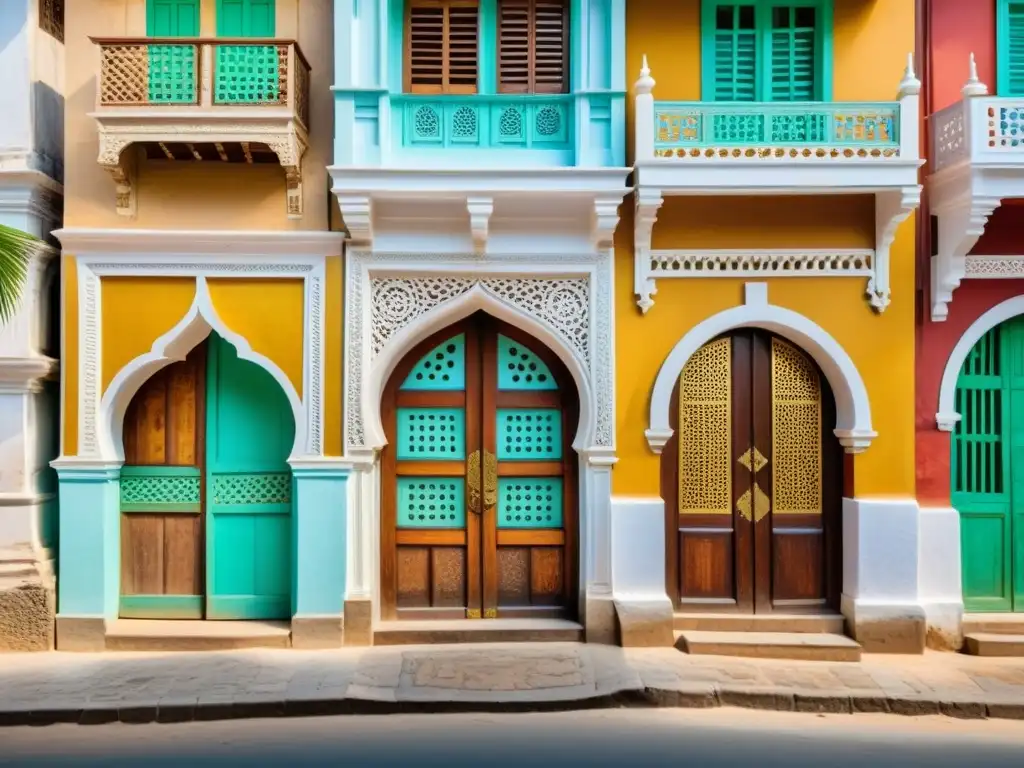 Vista detallada de Stone Town en Zanzíbar, con arquitectura histórica islámica y bulliciosa vida callejera