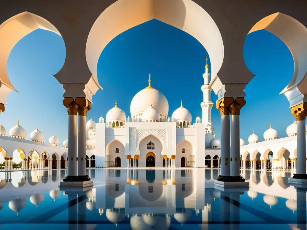 Vista espectacular de la icónica Mezquita Sheikh Zayed en Abu Dhabi, destacando la influencia de la arquitectura islámica moderna