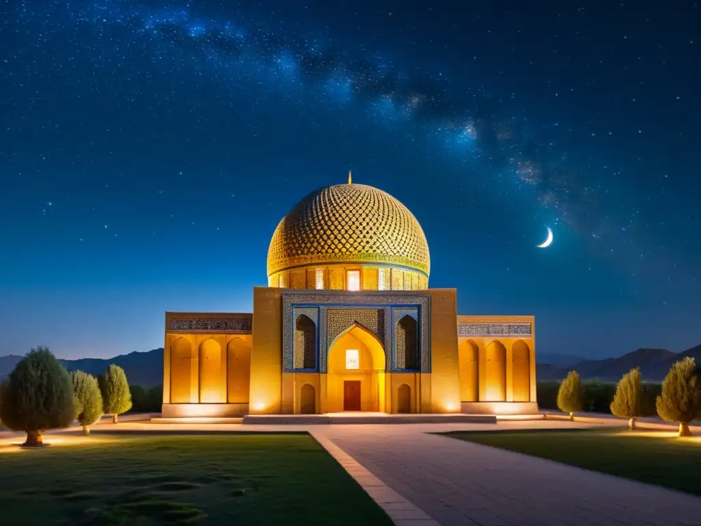 Una vista fascinante del Observatorio de Ulugh Beg en Samarcanda, Uzbekistán, bajo un cielo nocturno despejado