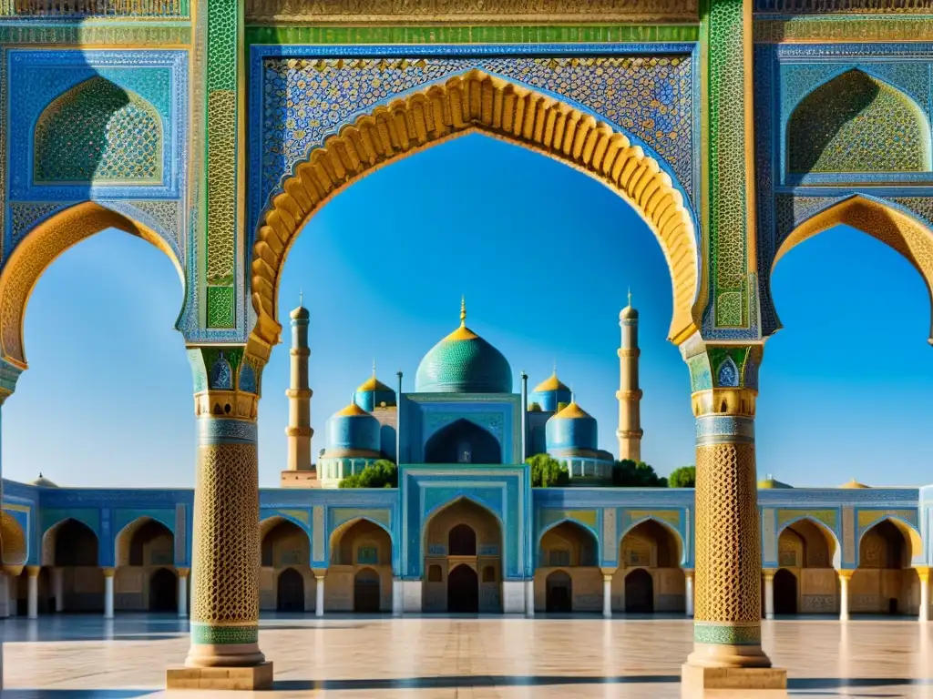 Vista impresionante de la arquitectura islámica en Asia Central en la Plaza Registán, Samarcanda, con sus madrasas y minaretes majestuosos