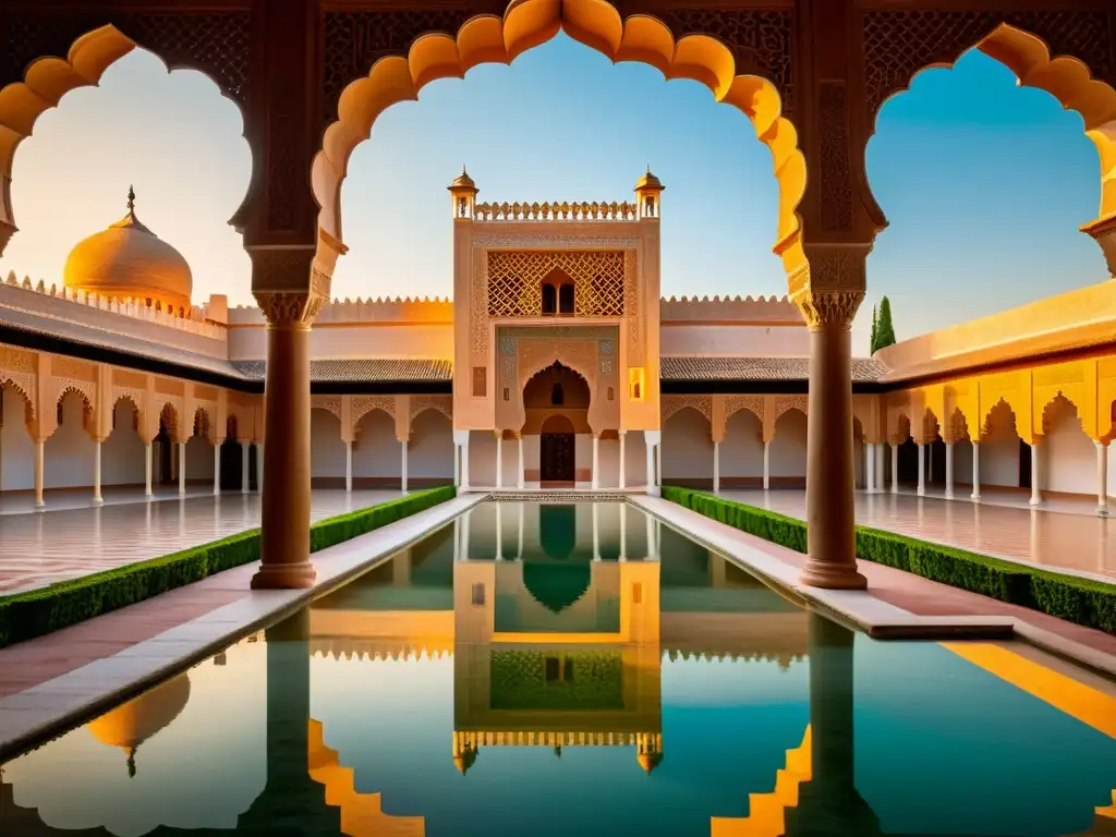 Vista impresionante del atardecer en la Alhambra, con detalles arquitectónicos islámicos y el legado poetas musulmanes península ibérica