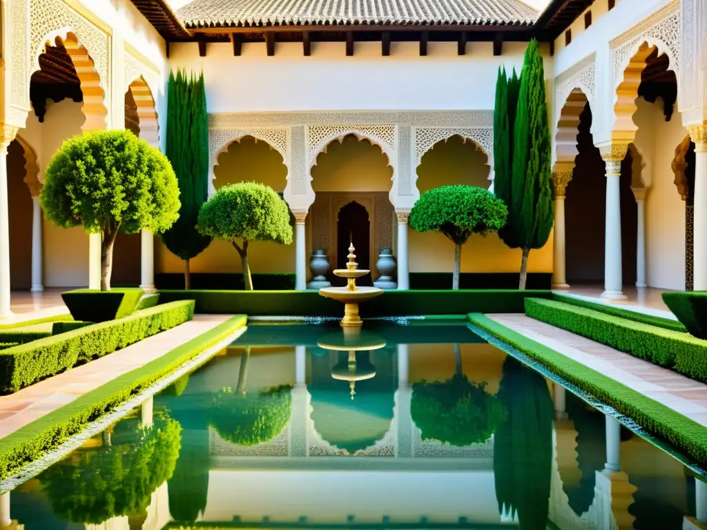 Vista impresionante de los exquisitos Jardines del Generalife de la Alhambra, destacando el simbolismo del agua en jardines islámicos