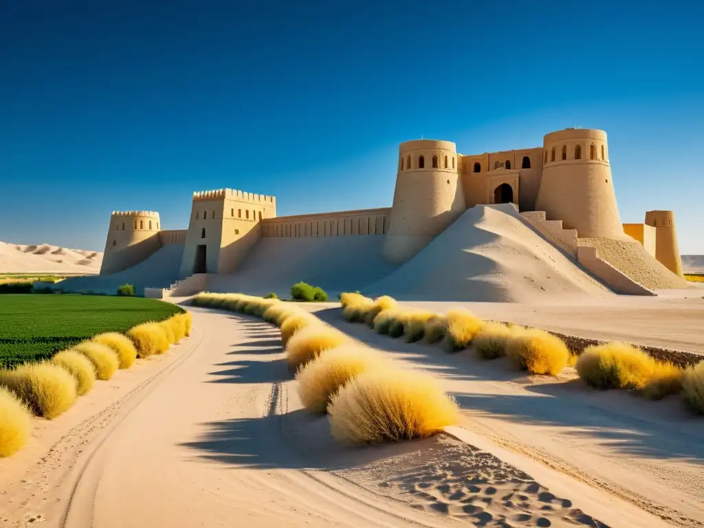 Vista impresionante de la gran fortaleza Kyz Kala en la antigua ciudad de Merv, destacando la arqueología del Islam en Asia