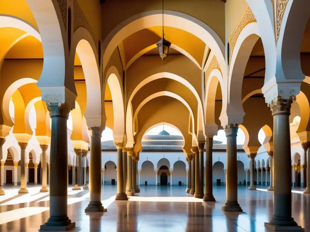 Vista impresionante de la Gran Mezquita de Córdoba, reflejando la evolución del arte islámico bajo califatos