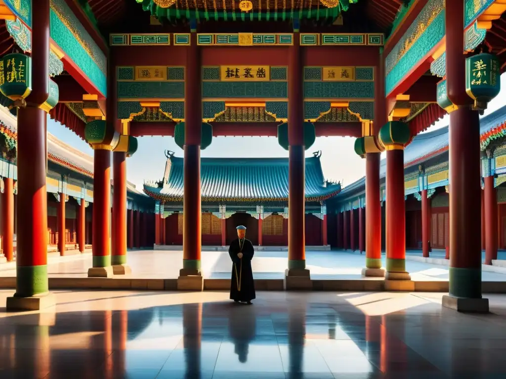 Vista impresionante de la Gran Mezquita de Xi'an, reflejando la influencia islámica en China con su arquitectura y ambiente sereno